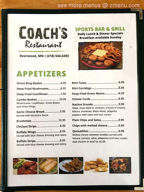 coach's corner menu.